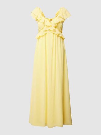 Jake*s Maxikleid in r&uuml;ckenfreiem Design mit Volants in Hellgelb, Gr&ouml;&szlig;e 44