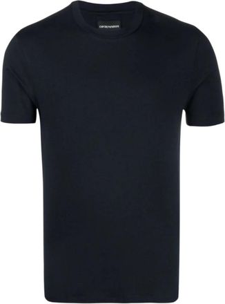 Armani Logo Jersey T-shirt in Lyocell - Heren - T-shirts - Blauw - S - Tops