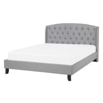 Beliani Cama Doble Tapizada Gris 140 X 200 Cm Con Somier Y Cabecero Acolchado Bordeaux