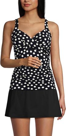 Lands End Plus Size DD-Cup V-Neck Underwire Tankini Swimsuit Top in Black/egret White Tossed Dots at Nordstrom, Size 14