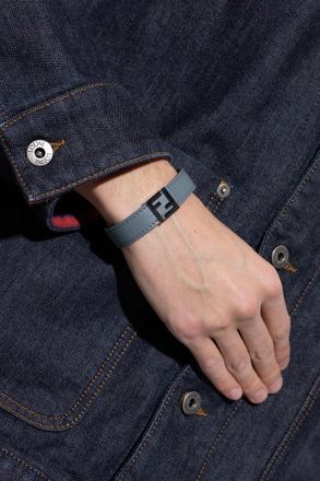 Fendi Leather Bracelet, Mens, Blue