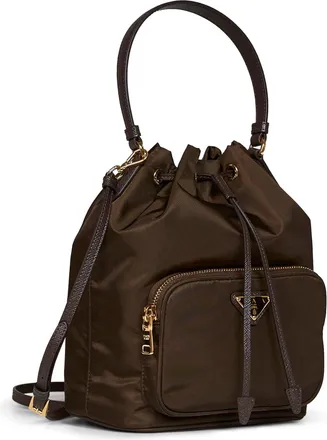 Prada Womens Bucket Bag Duet Brown Recycled Polyamide Handbags Hand