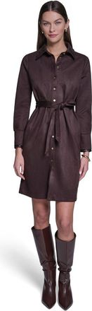 Halston Heritage Long Sleeve Suede Shirt Dress in Rich Mocha at Nordstrom, Size 12