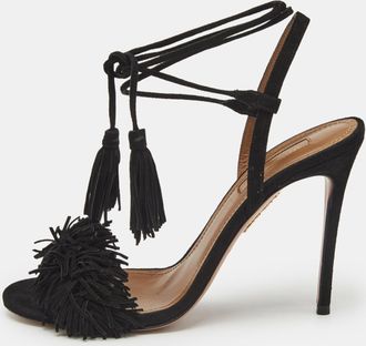 Aquazzura Black Suede Wild Thing Ankle Strap Sandals