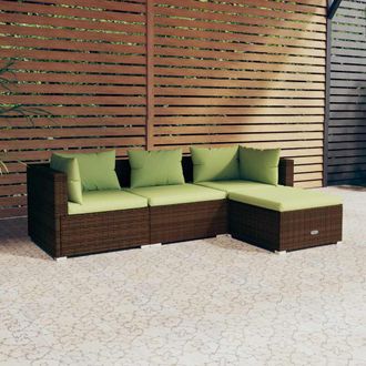 vidaXL Vidaxl - Set Muebles De Jard&iacute;n 4 Piezas Y Cojines Rat&aacute;n Sint&eacute;tico Marr&oacute;n