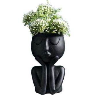 OEM Jarr&oacute;n Creativo Con Forma De Personaje N&oacute;rdico, Plantas Suculentas, Maceta Abstracta, Rostro Y Flores, Interior, Jarr&oacute;n Negro