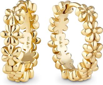 Devata Daisy Flower Hoop Earrings in Gold Plated Sterling Silver in Yellow Gold at Nordstrom