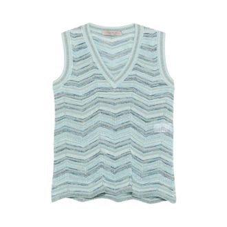 D.exterior Sleeveless Tops, female, Blue, Size: M V-neck Zig-Zag Top