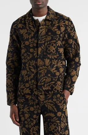 Wax London Iggy Floral Chenille Jacquard Cotton Blend Button-Up Coat in Black /Khaki at Nordstrom Rack, Size Medium