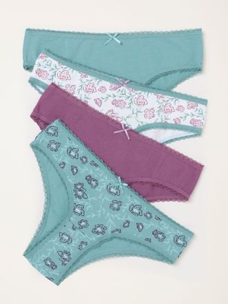 Fat Face FatFace Green 4 Pack of Floral Brazillian Knickers