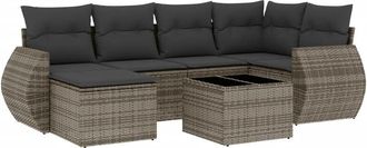 vidaXL Vidaxl - Set De Sof&aacute;s De Jard&iacute;n 7 Piezas Con Cojines Rat&aacute;n Pe Gris