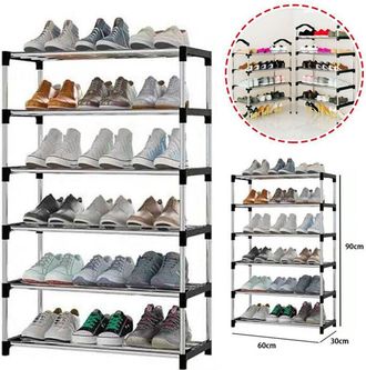 Trade Shop Trade Shop - Scarpiera Scaffale Multiuso 6 Ripiani Salvaspazio Metallo Impilabile 60x30x90cm