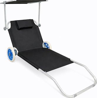 ebuy24 Vcm Tumbona Plegable Dimensiones Aprox. L. 165 X Al. 16 X An. 65 Cm Tumbona De Jard&iacute;n Con Ruedas Ligera Y Compacta Silla Reclinable Con Techo Solar (n