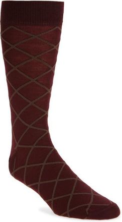 Nordstrom Diamond Pattern Wool Blend Dress Socks in Burgundy at Nordstrom