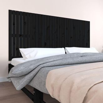 vidaXL Cabecero De Cama De Pared Madera Maciza Pino Negro 204x3x90 Cm Vidaxl