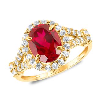 MAX + STONE Solid 10k Yellow or White Gold Oval Cut Gemstone Halo Birthstone Ring