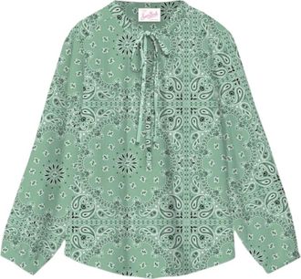 MC2 Saint Barth Zijden Bandanna Ronde Damesblouse - Dames - Blouses - Groen - S - Overhemden
