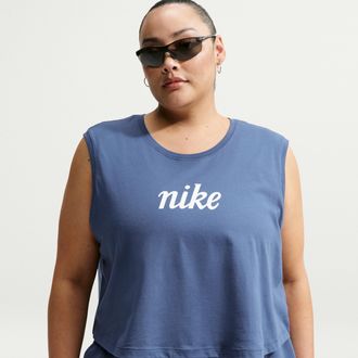 Nike Womens Nike Sportswear Club Loose Cropped Tank Top (Plus Size) in Blue | IH8035-461