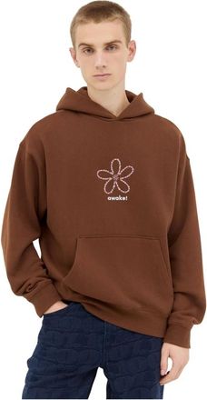 Awake NY Bloemstempel capuchontrui - Heren - Hoodies - Bruin - M - Katoen - Hoodies & sweatvesten