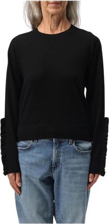 Pinko Ruffled Cuffs Merino Wool Sweater - Dames - Ronde hals truien - Zwart - XS - Truien & Vesten