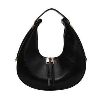 Generic Compatible For Retro Simple Solid Color Womens Commuter Crescent Bag Shoulder(Black B)