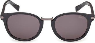 Ermenegildo Zegna 51mm Round Sunglasses in Asphalt Grey/Ruthenium Trim at Nordstrom