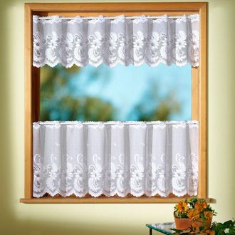 Weckbrodt-Gardinen Scheibengardine »Flensburg Set« Stangendurchzug 2 Stk. tlg. Bistro, Jacquard,strukturiert, floral, Bordüre, gebogt, Gardine, Store