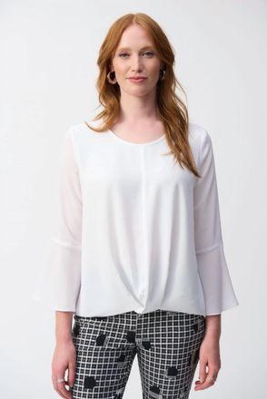 Joseph Ribkoff Crewneck Hi-Low 3/4 Bell Sleeves Top In Off-White