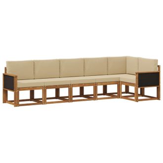 vidaXL Conjunto De Sof&aacute;s De Exterior 6 Pcs Natural Y Beige Poli&eacute;ster Vidaxl