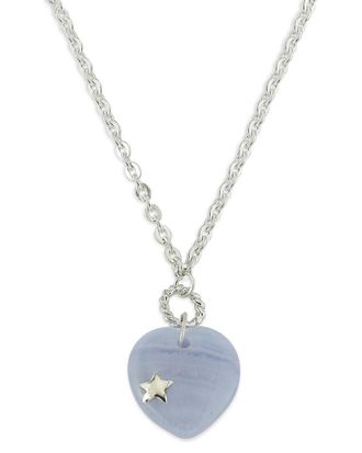 Samuel B. Silver 15.00 Ct. Tw. Blue Lace Agate Heart Charm Necklace