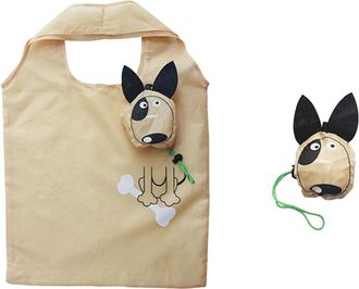 Generic Foldable Shopping Bag, Animal Reusable Wide Handle Large Opening Portable Cute Dog Folding for Daily Life, White