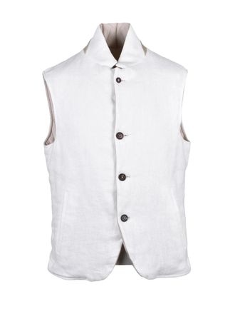 Eleventy White Centogrammi Reversible Linen Vest