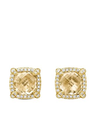 David Yurman Orecchini a bottone Chatelaine in oro giallo 18kt con citrino e diamanti (8mm)
