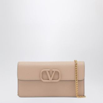 Valentino Garavani Vlogo Pink Leather Wallet With Chain
