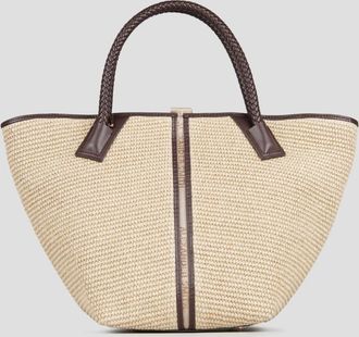 Alexander Smith Lauren Medium handbag with shoulder strap in beige raffia and woven brown handle