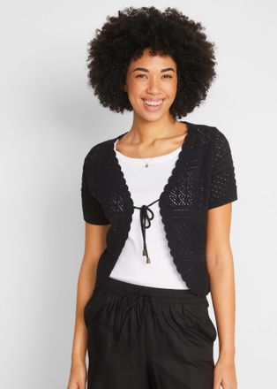 Bonprix Bolero BONPRIX, Damen, Gr. 52/54 (XXL), schwarz, Strick, Obermaterial: 50% Baumwolle, 50% Polyacryl, unifarben, slim fit kurz, V-Ausschnitt, Rippb&uuml;ndc