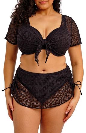 Elomi Bazarruto Tie Front Sheer Mesh Cover-Up Top in Black at Nordstrom, Size 18 Us