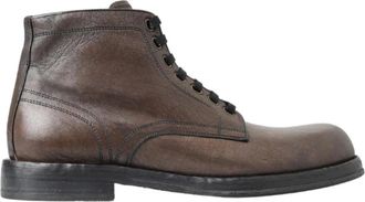 Dolce & Gabbana Bruine Paardenleren Perugino Schoenen - Heren - Veterlaarzen - Bruin - 44 EU - Leer - Schoenen
