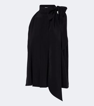 Max Mara Pleated tie-neck silk cr&ecirc;pe de chine top
