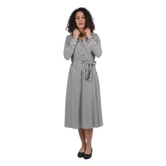 Ralph Lauren Gestreepte Jurk met Kruisband - 2- FAN - Dames - Wikkelkleedje - Grijs - 2XS - Polyester - Kleedjes