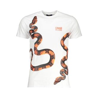Cavalli Print Logo Ronde Hals T-shirt - Heren - T-shirts - Wit - XL - Tops