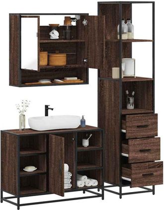 vidaXL Vidaxl - Set De Muebles Ba&ntilde;o 3 Pzas Madera Contrachapada Roble Marr&oacute;n