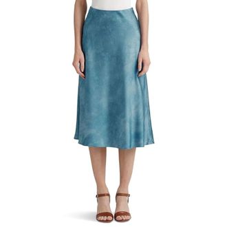Ralph Lauren Womens Lauren Ralph Lauren Skirt Blue Tie-Dye Print Satin A-Line Preppy JZZ35