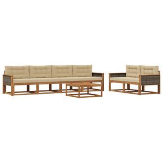 vidaXL Conjunto De Sof&aacute;s De Exterior Con Coj&iacute;n 7 Pcs Natural Y Beige Vidaxl