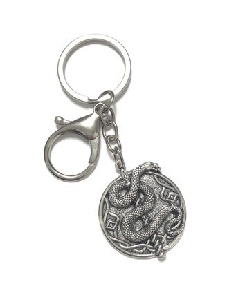 Generic LARGE KEYRING - Antique Silver Plated. Split Ring And Trigger Clasp. Key Ring. Gothic, Fantasy, Horror, Mystical, Emo. Viking Shield And Spear With Sn