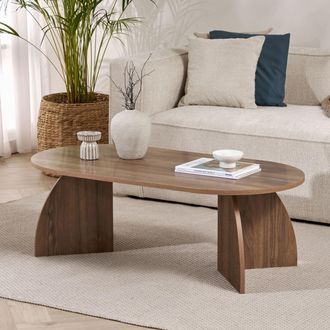 Dmora Mesa De Centro Nohaza, Forma Ovalada, Tapa De Madera Nobilitada, Color Marr&oacute;n, 120x60x40h Cm Marr&oacute;n Nogal