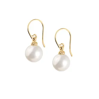 Dower & Hall 9k Gold White Luna Pearl Drop Hoops