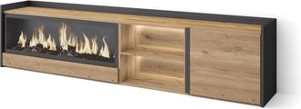 Skraut Home Skraut Home - Mueble Tv, Televisi&oacute;n, Muebles De Sal&oacute;n, Almacenaje, 212x35x50cm, Para Tv Hasta 80, Chimenea El&eacute;ctrica Xxl, Led, Estilo Moderno, Roble Y