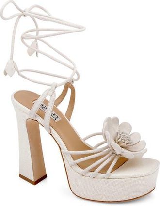 Badgley Mischka Wanette Ankle Wrap Platform Sandal in Cream Suede at Nordstrom, Size 8.5