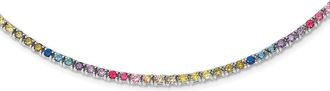 Diamond2Deal Sterling Silver 3mm Colorful Cubic Zirconia Necklace 18